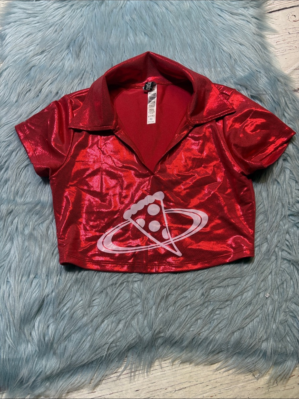 Forplay Pizza Universe Shiny Crop Top Halloween sz XS/S